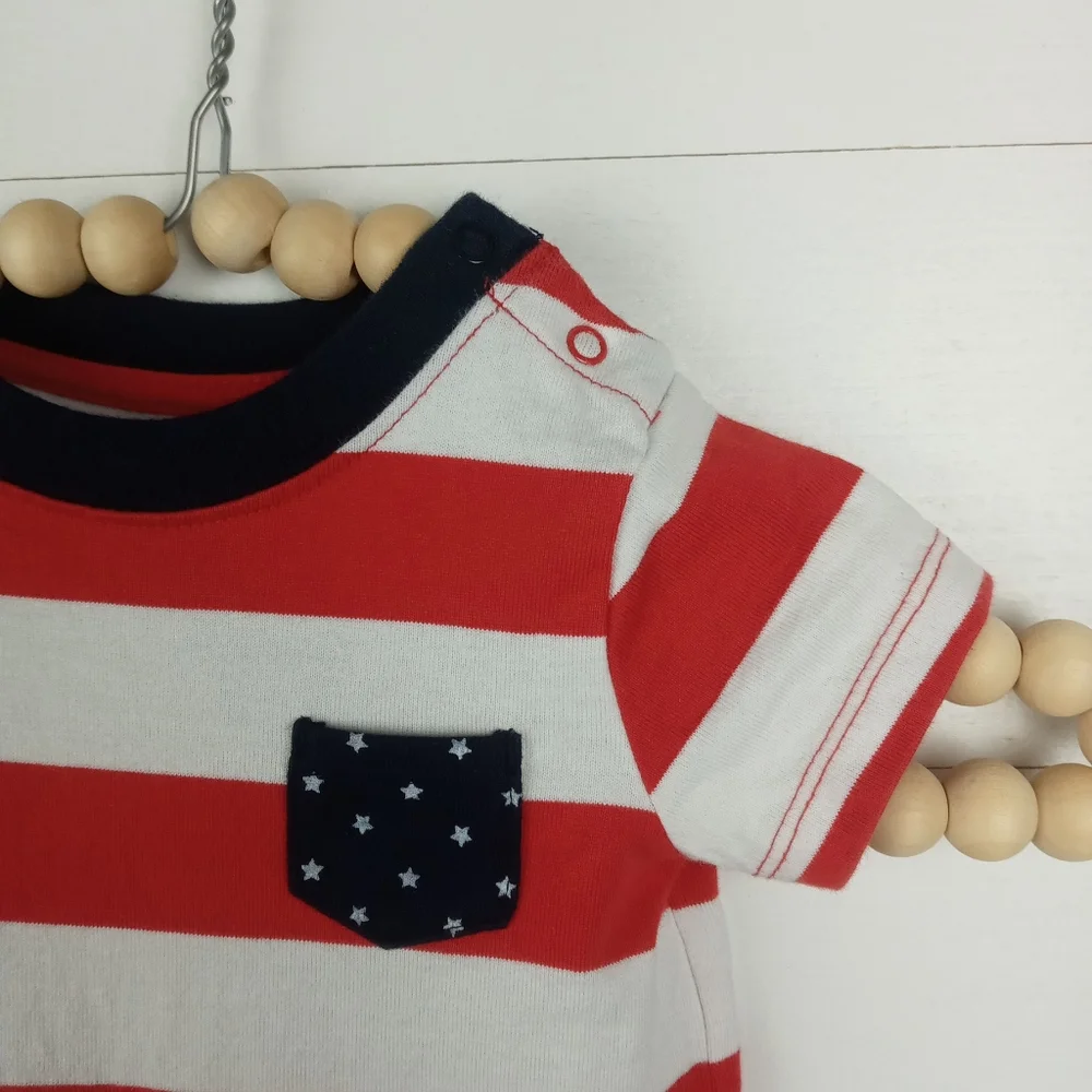 Gymboree boys size 3-6 mos red white blue striped romper navy bottom, stripes